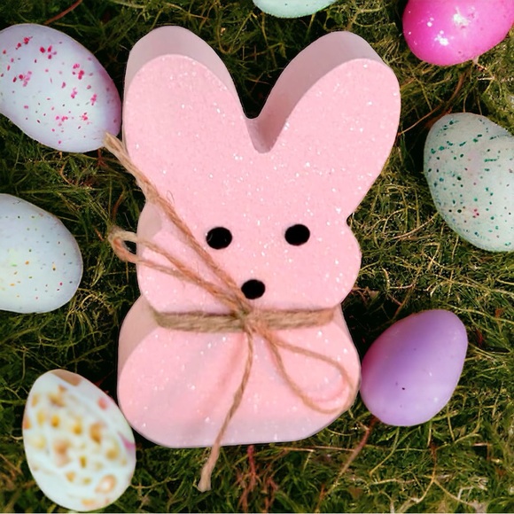 PEEP STYLE EASTER BUNNIES! 3D WOOD, GLITTERY, COLORFUL PEEP BUNNY DECOR! - Picture 6 of 16